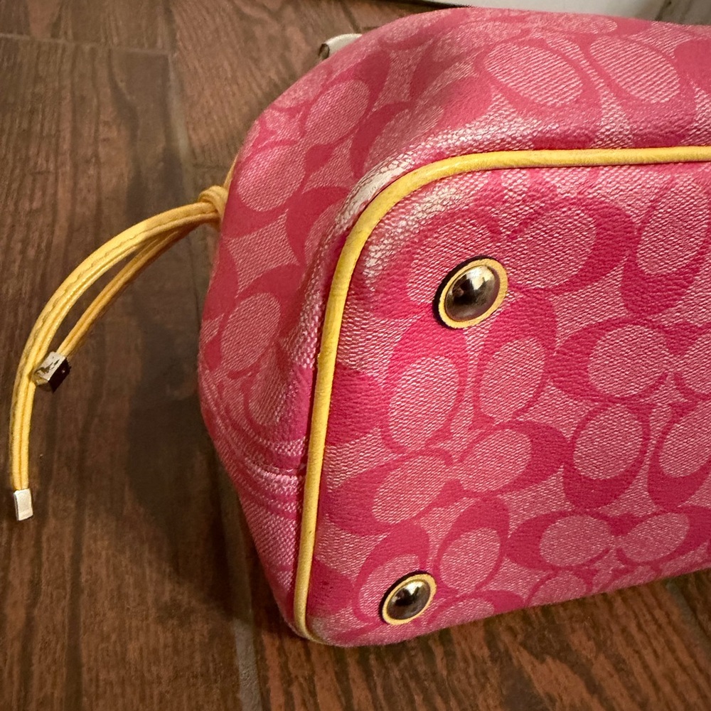 Coach Pink Signature Tote with Yellow Stripe - Picture 12 of 16